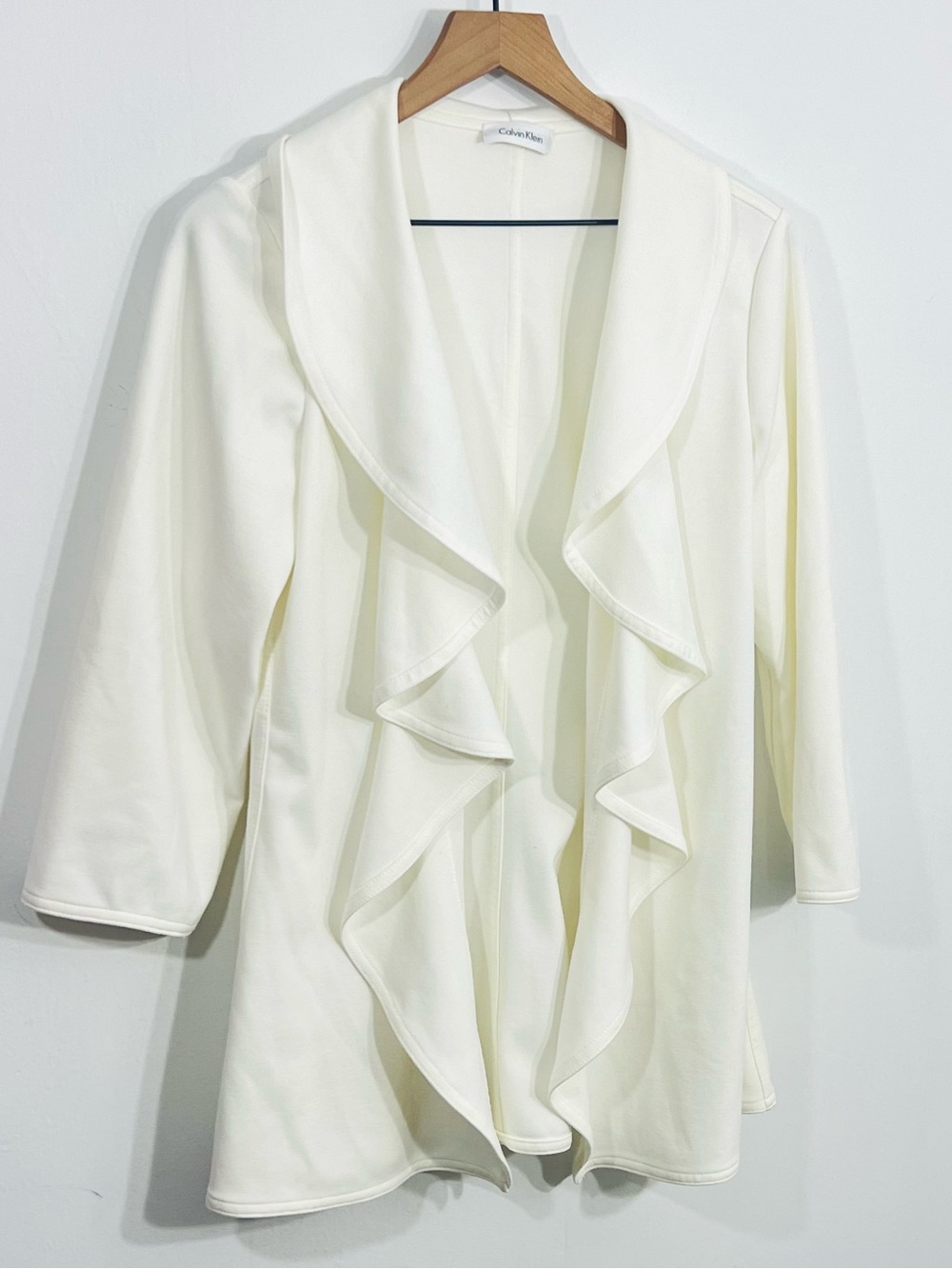 Calvin Klein 3/4 Sleeve Ivory Open Waterfall Blazer Preppy Minimalist Casual XL
